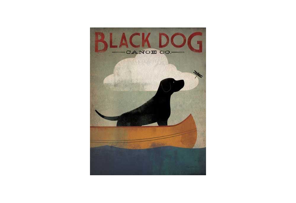 Black Dog Canoe Poster Art Print | Dog Posters and Prints
