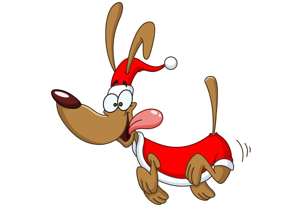 Christmas Cartoon Dog Dressed in Santa Hat and Vest | Dog Clip Art Pictures