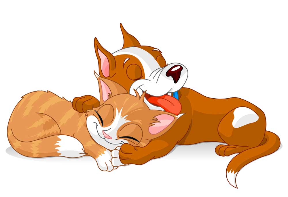 Very Cute Bull Dog Cuddles with a Very Cute Cat in this Clip Art | Dog Clip Art Pictures Pictures
