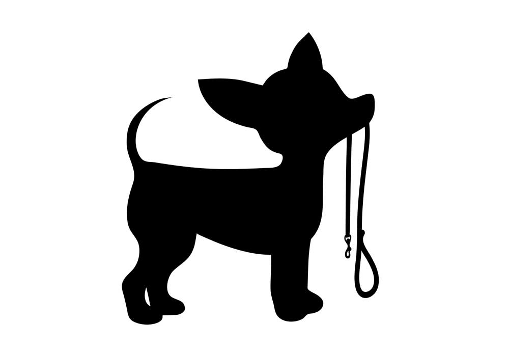 Clip Art Silhouette of Chihuahua Dog Standing Holding Leash in Mouth | Dog Clip Art Pictures