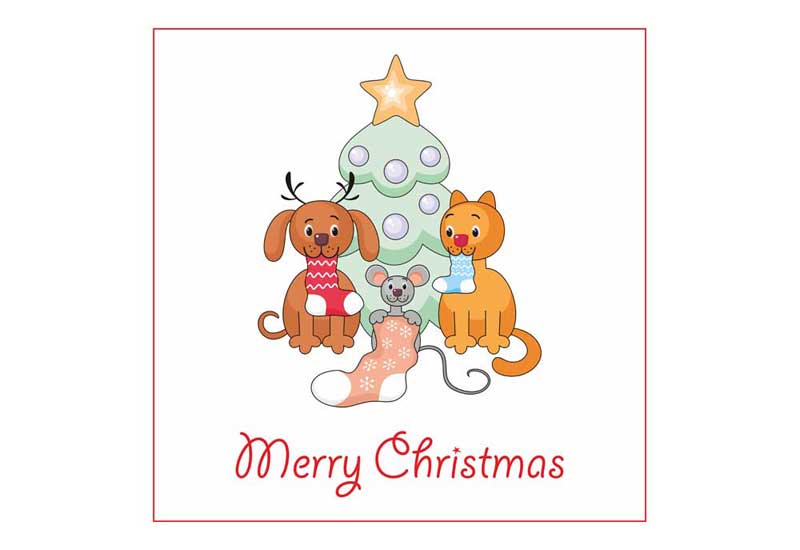 Christmas Greeting Card with Dog Cat and Mouse