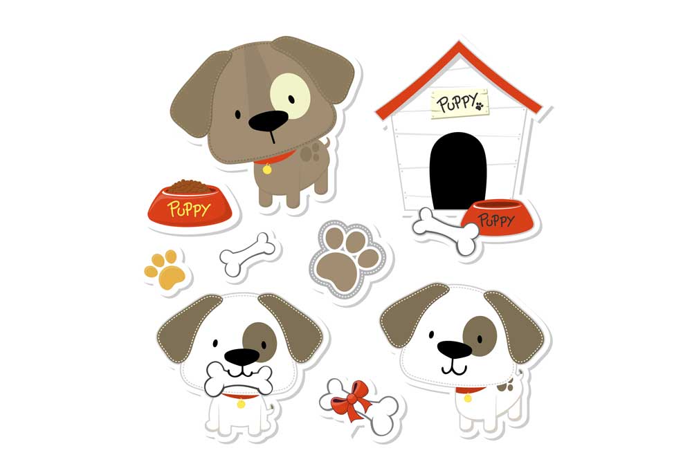 Clip Art Showing a Dog Dog House Bowl and Bone | Dog Pictures Images