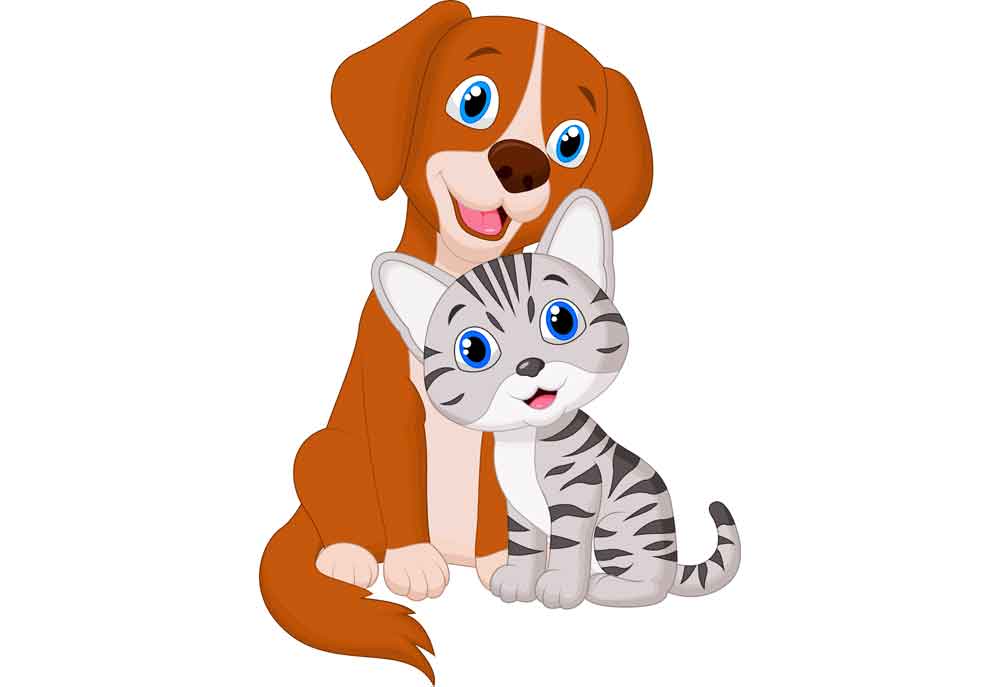 Clip Art of Brown Dog Grey Kitty - Dog Clip Art