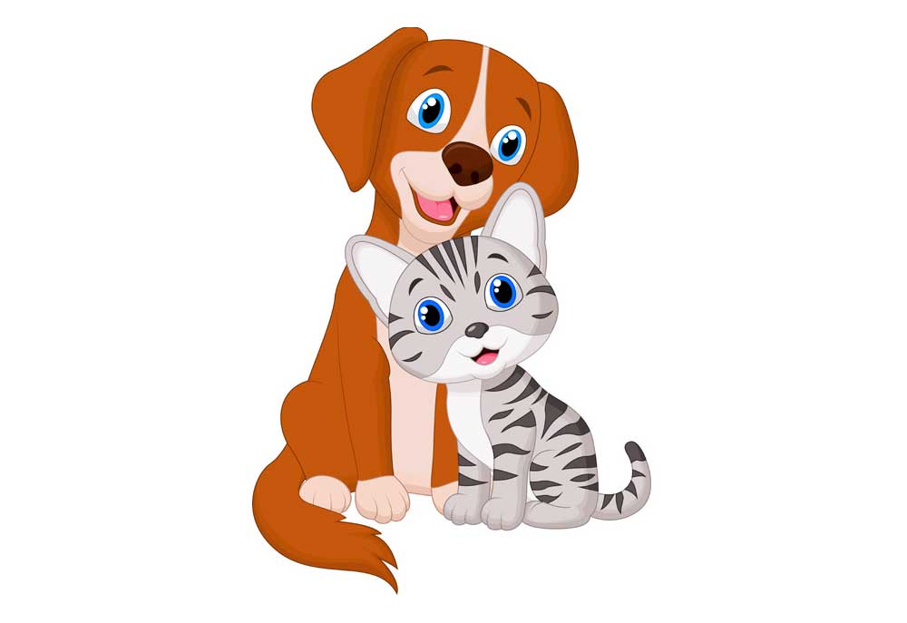 Clip Art of Dogs | Brown Dog Gray Cat Sit Together