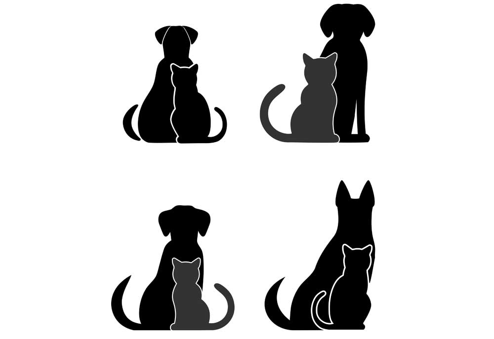 Silhouettes of Four Dogs Four Cats in Pairs | Clip Art of Dogs