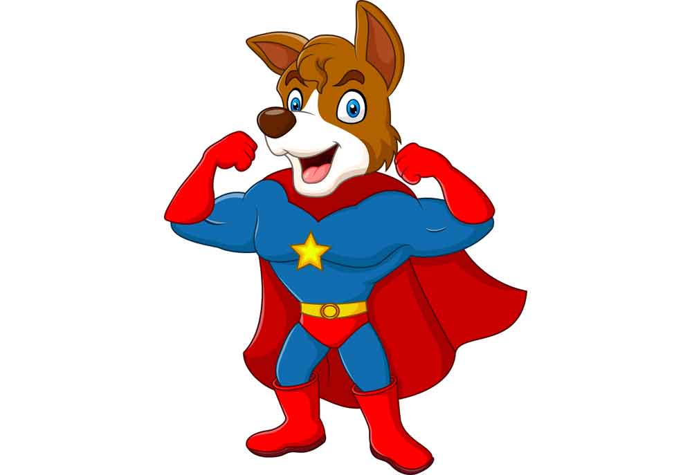 Clip Art of a Super Hero Dog Flexing Muscles | Dog Clip Art Pictures
