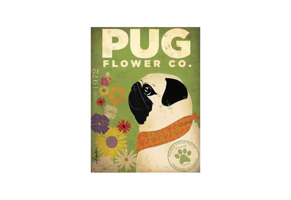 Stephen Fowler Dog Poster Print 'Pug Flower Co.' | Dog Posters and Prints