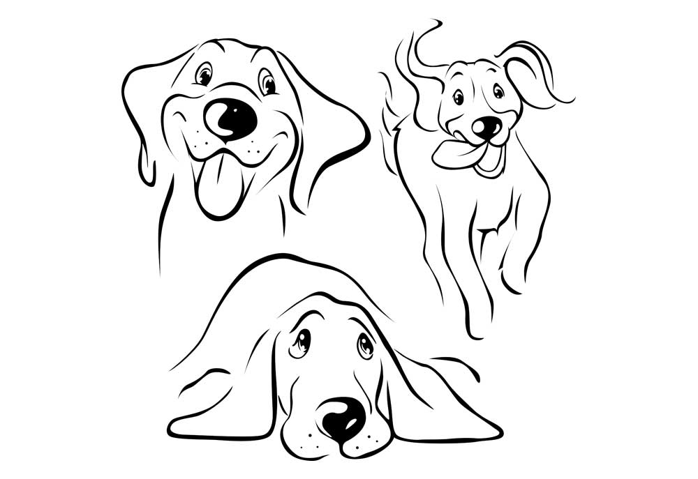 Three Views of a Dog in this Happy Dog Line Art | Clip Art of Dogs