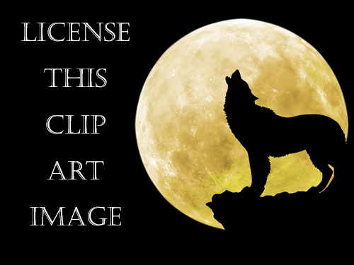 License Pictures of Dogs - Wolf Howling in Front of Full Moon