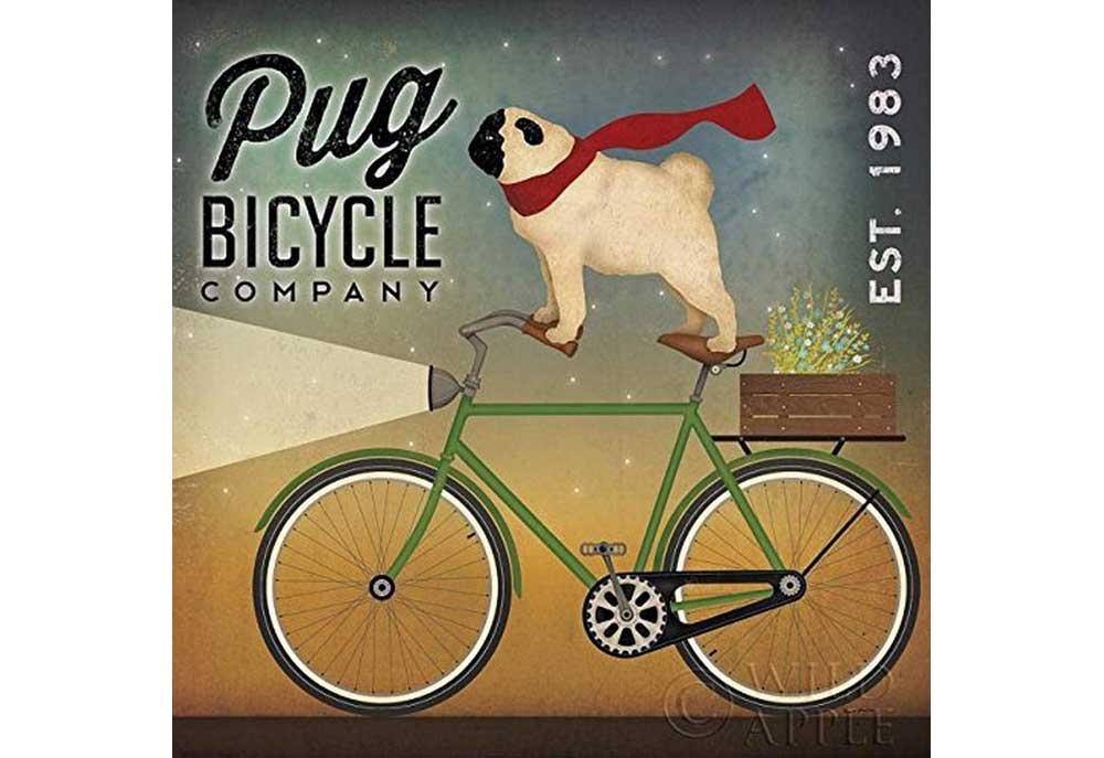 Pug Dog on a Bike Art Print | Dog Posters Art Prints