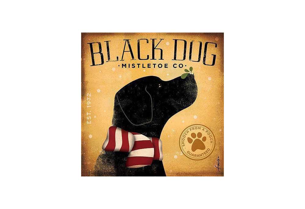 Black Dog Mistletoe Poster | Dog Posters Art Prints