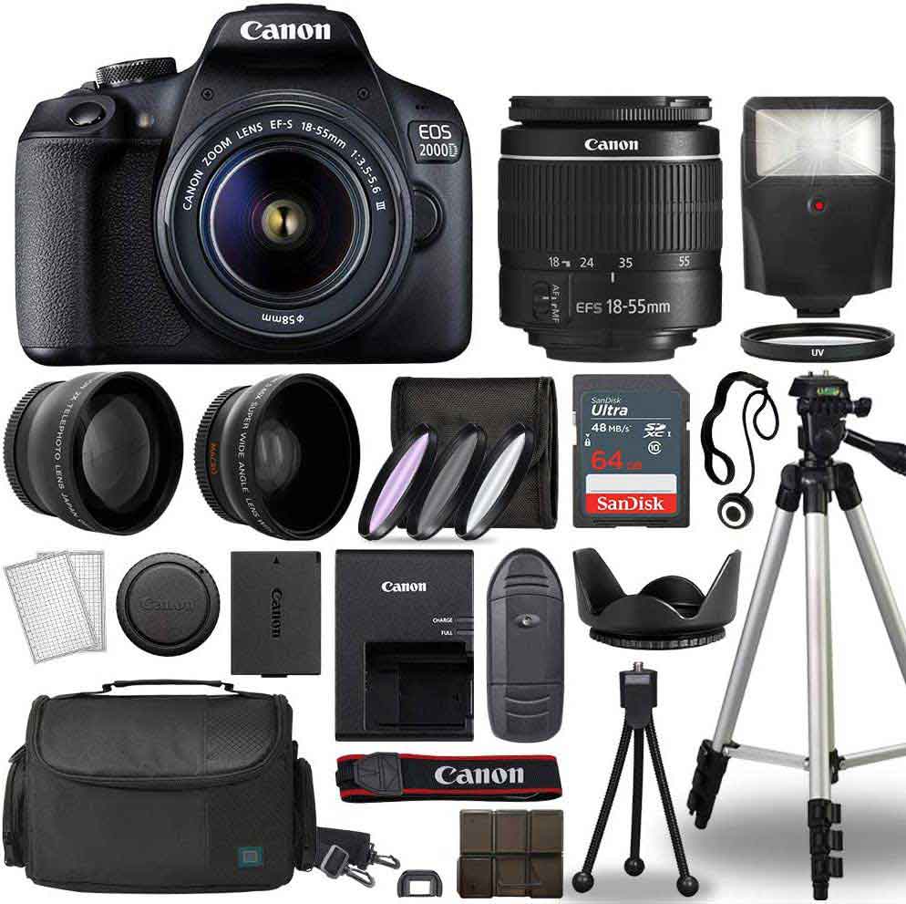 Camera Kit - Canon EOS 2000D Digital SLR Camera and Accessories