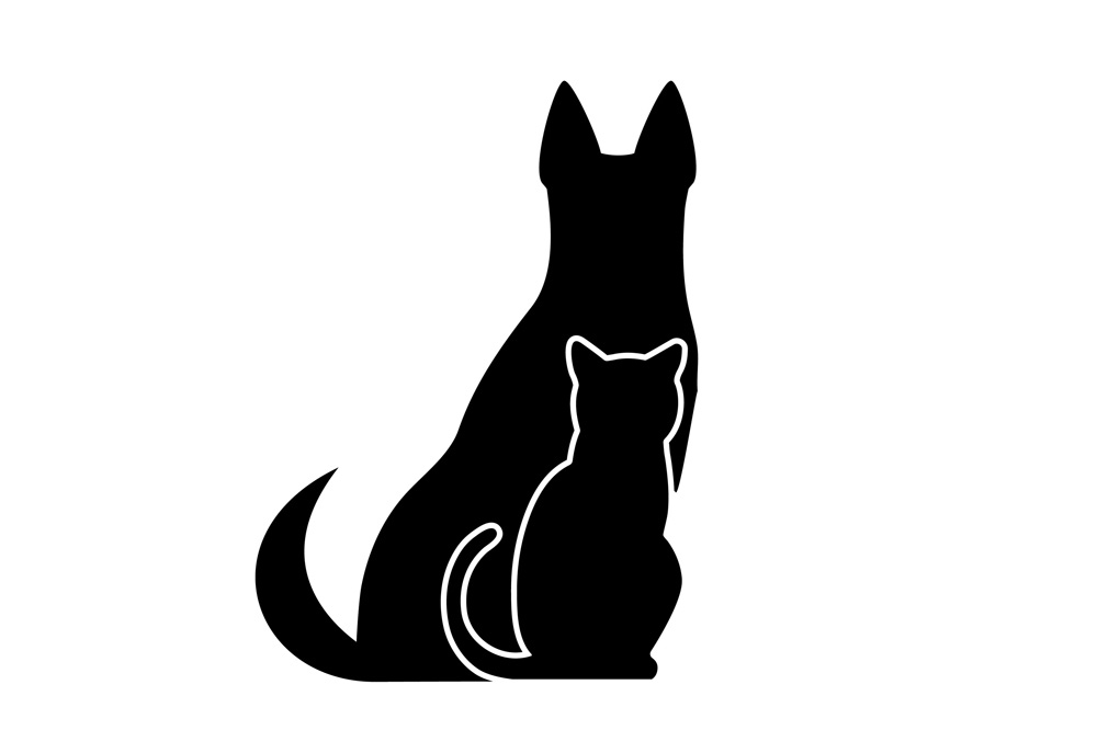 Clip Art Icon of Dog and Cat Black Silhouettes on White | Dog Clip Art Pictures
