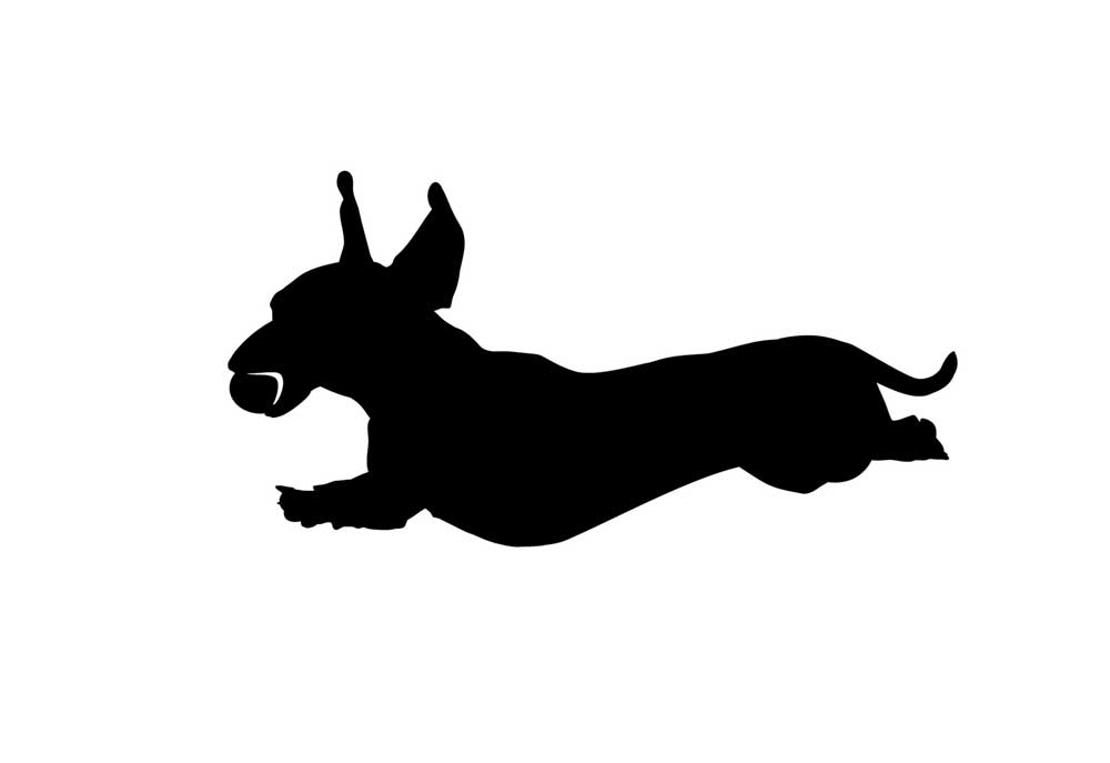 Clip Art Silhouette of Dachshund Dog Running with Ball in Mouth | Dog Clip Art Pictures