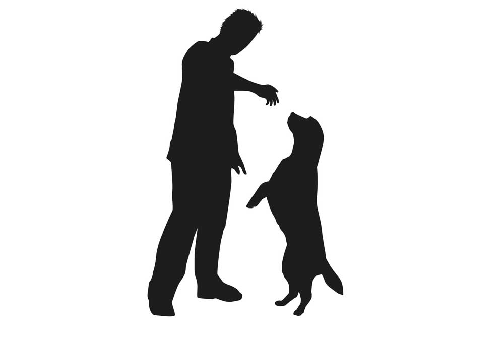 Clip Art Silhouette of Man Standing and Dog on Hind Legs | Dog Clip Art
