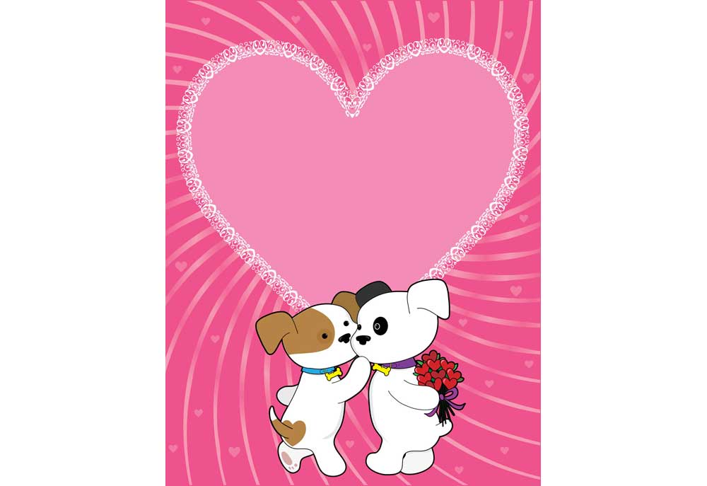 Valentine's Day Card Two Puppy Dogs with Heart Background | Dog Clip Art Pictures