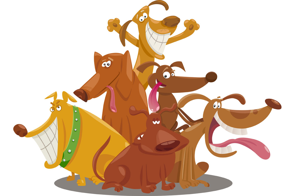 Dog Clip Art of Six Crazy Dogs in a Group | Dog Clip Art Pictures