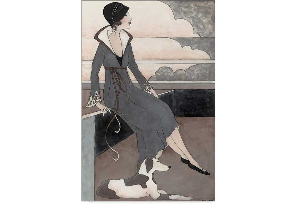 Art Deco Lady with Dog by Megan Meagher | Dog Art Print