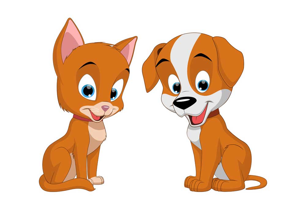 Dog and Cat Sitting Together Isolated on White Background | Dog Clip Art Pictures