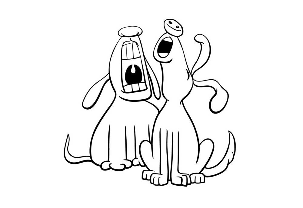 Dog Clip Art Line Drawing of Two Howling Dogs | Dog Pictures Images