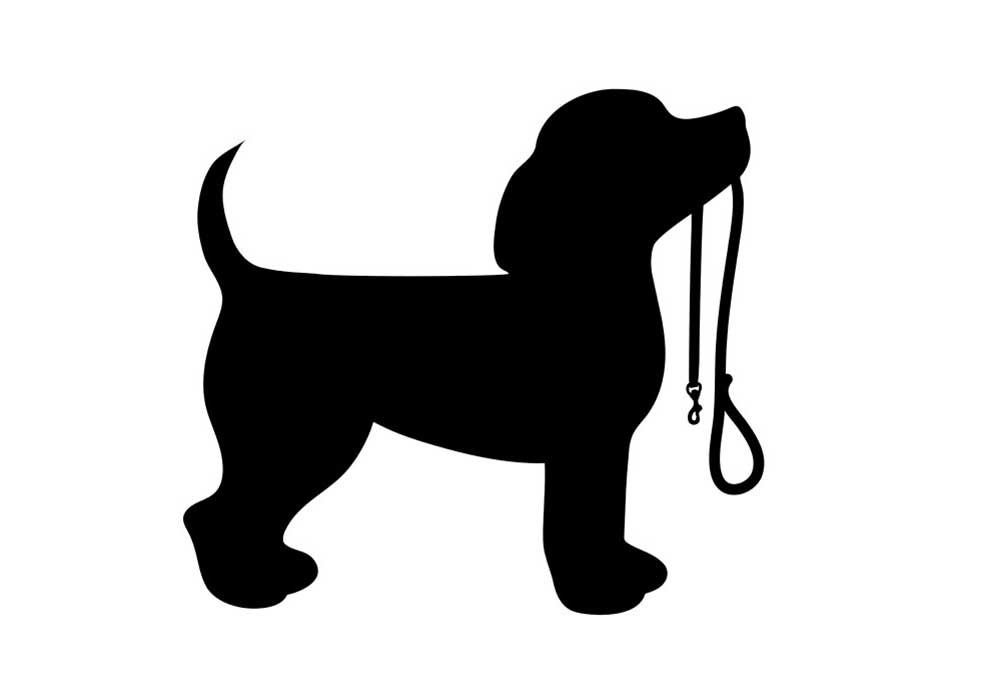 Silhouette of Puppy Holding Leash | Dog Clip Art Pictures