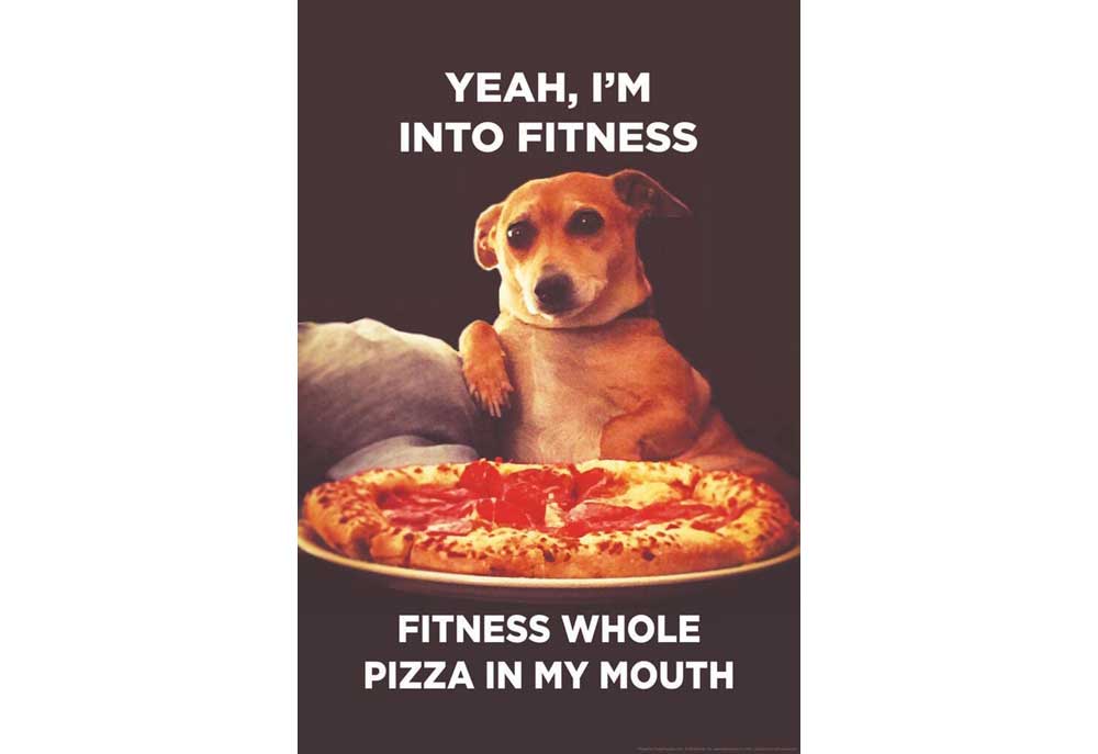 Funny Dog Poster I'm Into Fitness Whole Pizza in My Mouth | Stock Posters Prints of Dogs