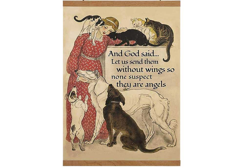 Vintage Poster Girl with Angel Dogs Cats | Dog Posters Art Prints