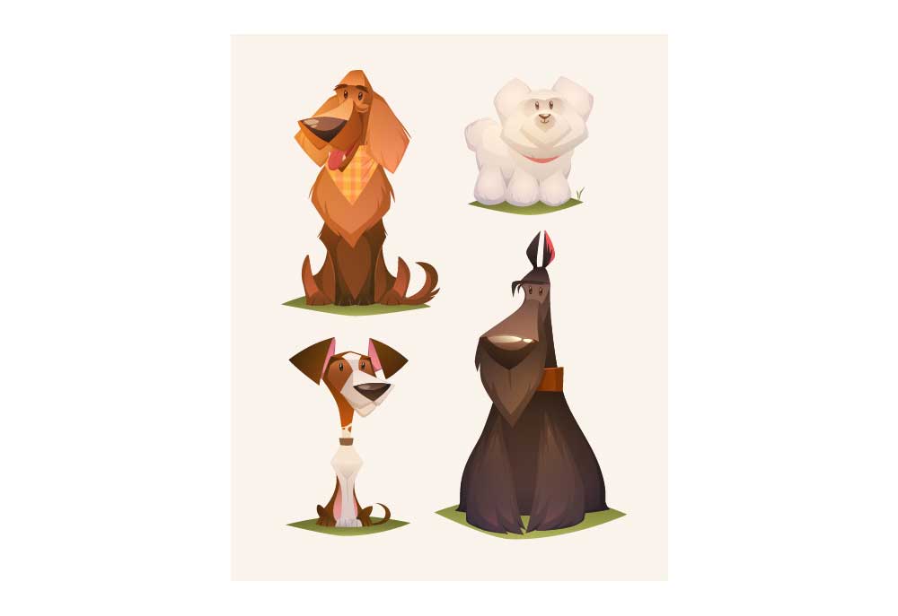 Vector Illustration of Four Breeds of Dog | Dog Clip Art Pictures