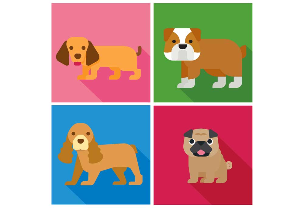 Four Dog Breeds in Blocks Clip Art | Dog Clip Art Images