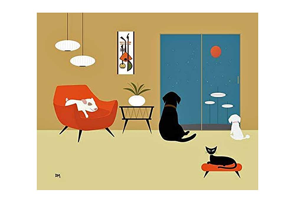 Mid Century Dogs and Cats Art Print by Donna Mibus | Dog Posters and Prints