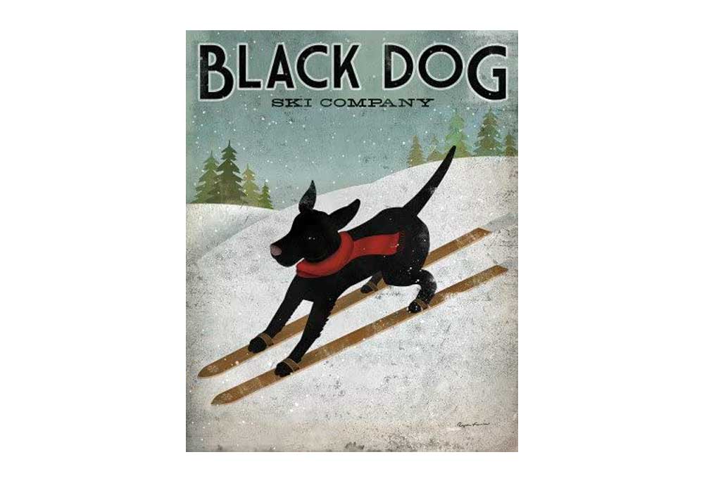 Dog Art Print by Ryan Fowler 'Black Dog Ski' | Dog Posters and Prints